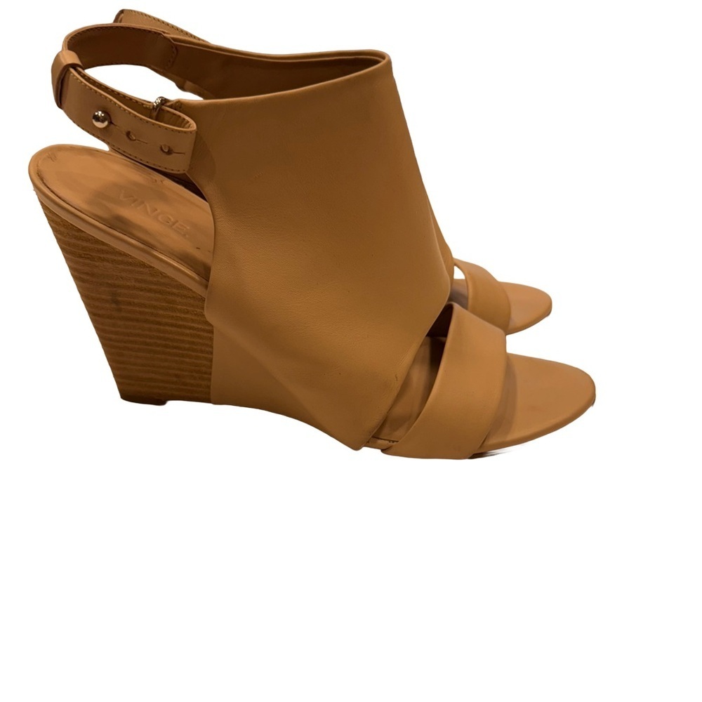 Vince “Karen” Women’s Leather Wedge Sandals Tan Made In Italy Size 11